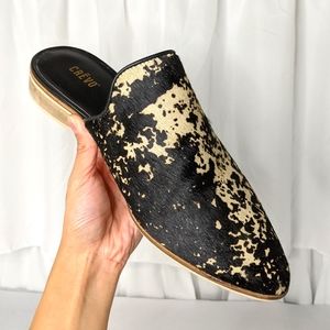 Crevo Leather Mule Slides Splattered Pony Hair